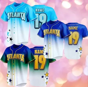 Atlanta Baseball Jersey, Custom Name & Number, Unisex Button Down Sports Shirt, Gradient Graphic Athletic Tee #BaseballJersey #CustomJersey #Personalized #Sportswear #Streetwear