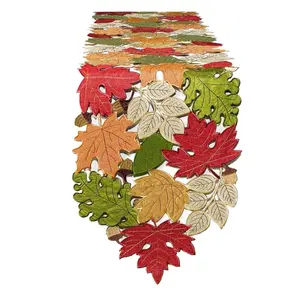 Fall Table Runner 72inches Long, Harvest Embroidered Thanksgiving Autumn Maple Leaves Table Runner 13x72 inch for Thanksgiving Kitchen Fall Table Decoration