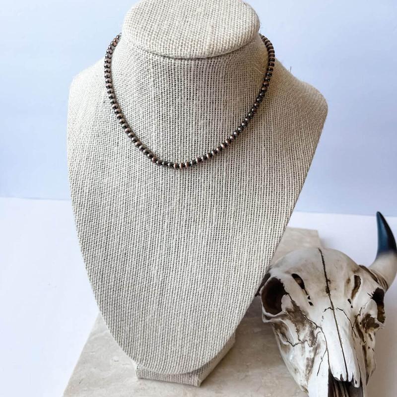 Vintage Grey-Pearl Beaded Layered Necklace Western Faux Navajo Pearl Beaded Necklace Statement Jewelry Clavicle Chain