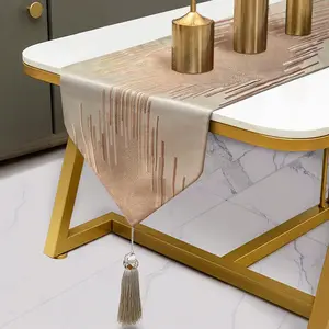 Glam Champagne Table Runner 13 x 98 Inches Long Double Layer Abstract  with Luxury Tassel for Coffee Sofa Dresser Dining Table Fireplace  Decor