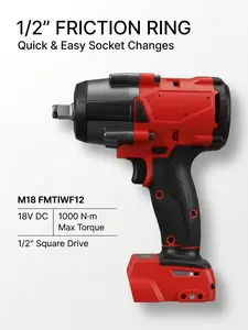 M18 1/2" Mid-Torque   with Friction Ring, 18V Brushless Cordless  Gun, 740 ft-lbs (1000Nm) Nut-Busting Torque, 3-Mode Drive Control, M18 FMTIWF12 Impact wrench