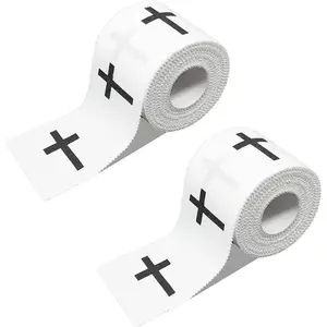 2Pcs Christian Cross Athletic Sports Wrap Tape 2in x 23ft Jesus Cotton Zinc Oxied White Wrist Tape for Tennis Baseball Soccer Boxing, Christian Gifts for Men Women