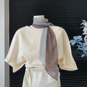 Unisex Striped Color-Block Skinny Scarf, Fashion Clothes Accessory for Women, Versatile for Neck Wearing or Waist Tying