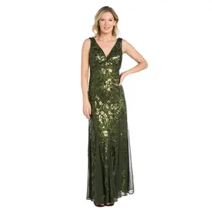 Olive Sequin Mesh Gown