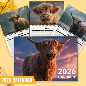 1pc Funny 2026 Highland Cattle Family Calendar Monthly Planner with Color Coded Calendar Grid and Monthly View A Heartwarming Gift for Animal Lovers, Family Schedule Tracker for Farm Fans, Christmas Family Gift Idea