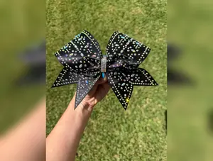 Satin cheer bow with rhinestones