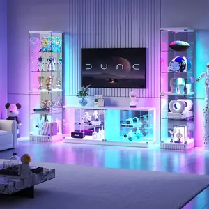 Miu Glass Display Cabinet, LED Display Case with RGB Lighting, Lockable Curio Cabinet with Explosion-Proof Glass Doors for Collectibles,6-Tier China Cabint with Motion Sensor Light-White