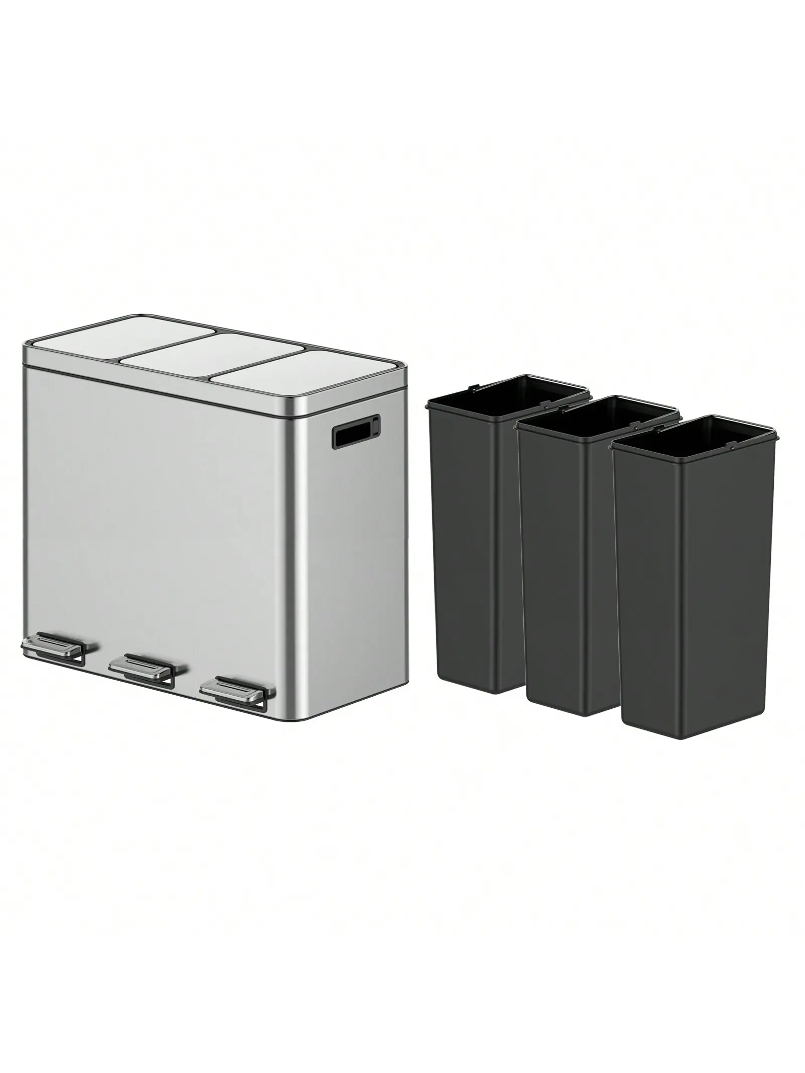 【Christmas Gift】Kitchen Trash Can, Garbage Can, Stainless Steel Waste Bins For Recycling And Trash, 2 Or 3 Compartments With Removable Inner Buckets, Step On Pedal, Quiet-Close Lid, Silver, 4 Sizes For Choice, 2*5.3 Gallon, 3*5.3 Gallon, 2*4 Gallon,