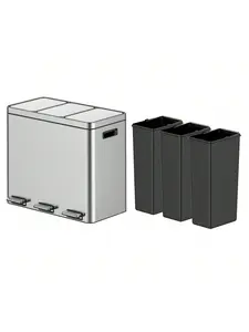【Christmas Gift】Kitchen Trash Can, Garbage Can, Stainless Steel Waste Bins For Recycling And Trash, 2 Or 3 Compartments With Removable Inner Buckets, Step On Pedal, Quiet-Close Lid, Silver, 4 Sizes For Choice, 2*5.3 Gallon, 3*5.3 Gallon, 2*4 Gallon,