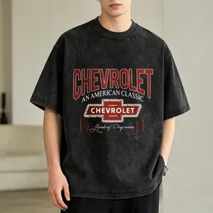 Men's Vintage Washed T-Shirt Chevrolet American Classic Logo Print Oversized Graphic Tee Outdoor Casual Short Sleeve