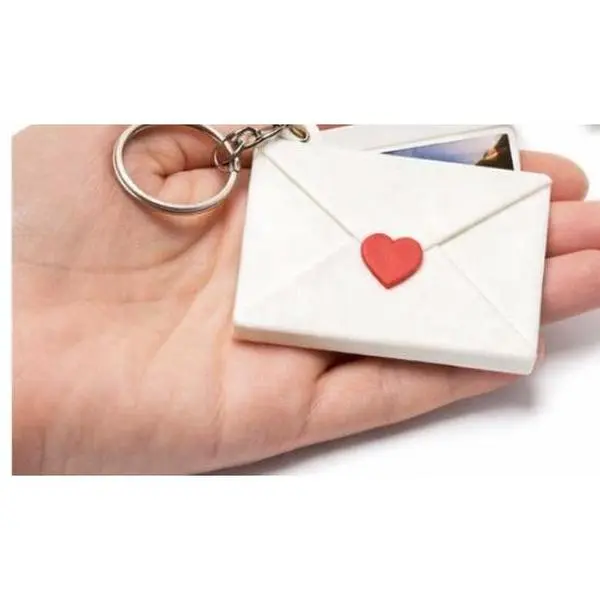 Kitchen Sink Keychain Holder - Minimalist Elegant Envelope-Style Lightweight Compact Countertop Organizer, Metal Keyring + Chain, Customizable Hidden Photo + Hearts, Cute Birthday Valentine Anniversary Gift (Home Improvement Kitchen Fixture)