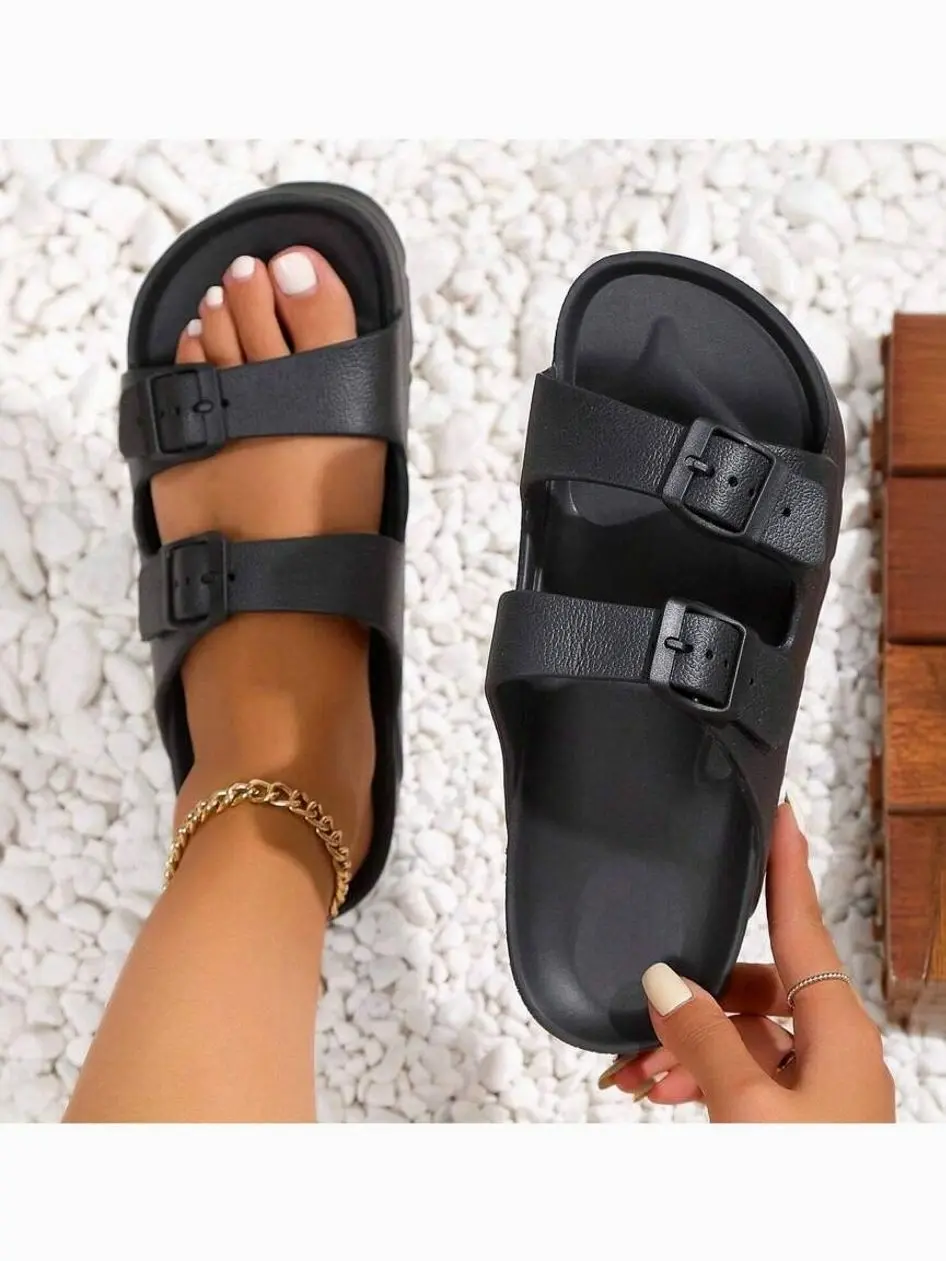 Women's EVA Double Buckle Sandals, Waterproof Comfort Slides for Beach & Summer