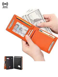 Carbon Fiber Pattern Men Airtag Wallets Bifold Credit Card Holder for Air Tag Purse Black Minimalist Men's Wallet Ultra Thin Rfid Blocking with ID Window Multi Card Wallet for Men Women，Suitable for Men and Women,Daily Use Rfid Edc Wallet
