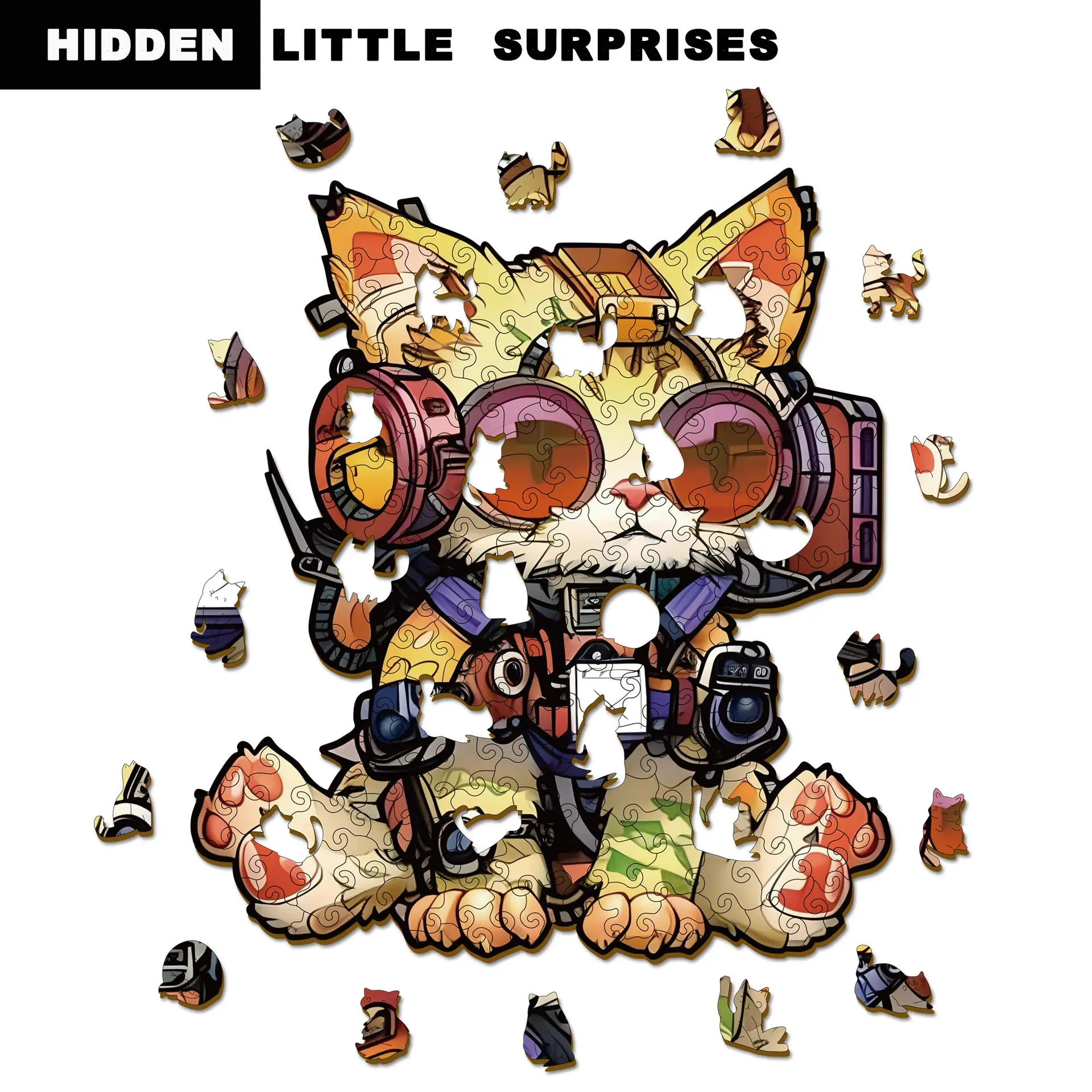 Wooden Puzzle Cat Glasses Shape Irregular Jigsaw Puzzle, Valentine Christmas Birthday Graduation Gift, Home Decor Stress Relief Toy