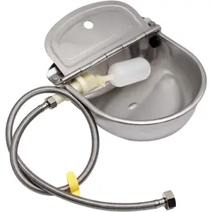Stainless Steel Automatic Livestock Waterer Drinking Bowl with 3/4'' Water Hose and Float Valve for Cattle Horse Goat Sheep and Pet Animals