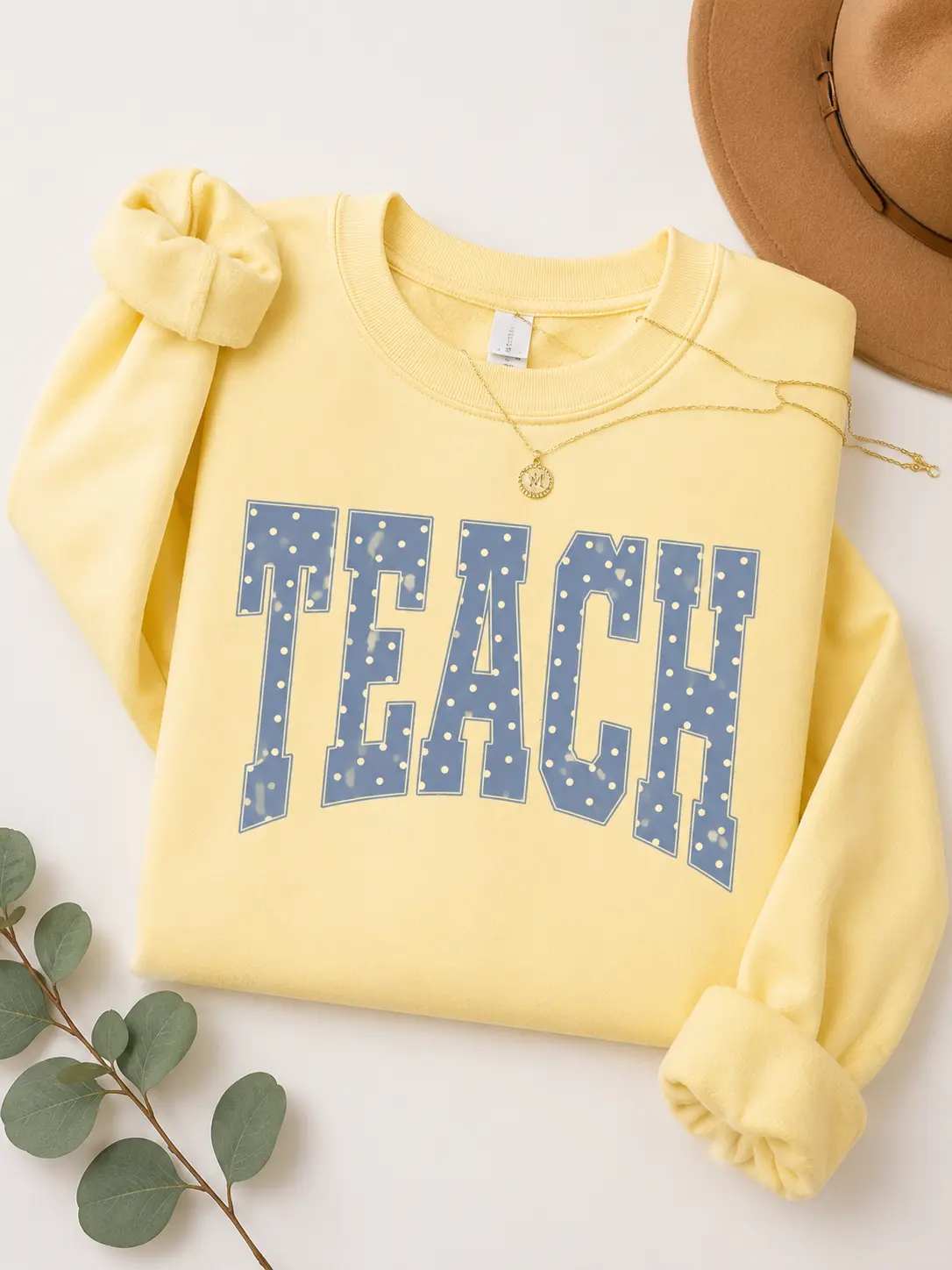 Teach Comfort Colors Sweatshirt or Tshirt Blue Polka Dots Teacher Sweater Cottagecore Aesthetic 1st 2nd Grade Pullover Kindergarten First Grade Gift