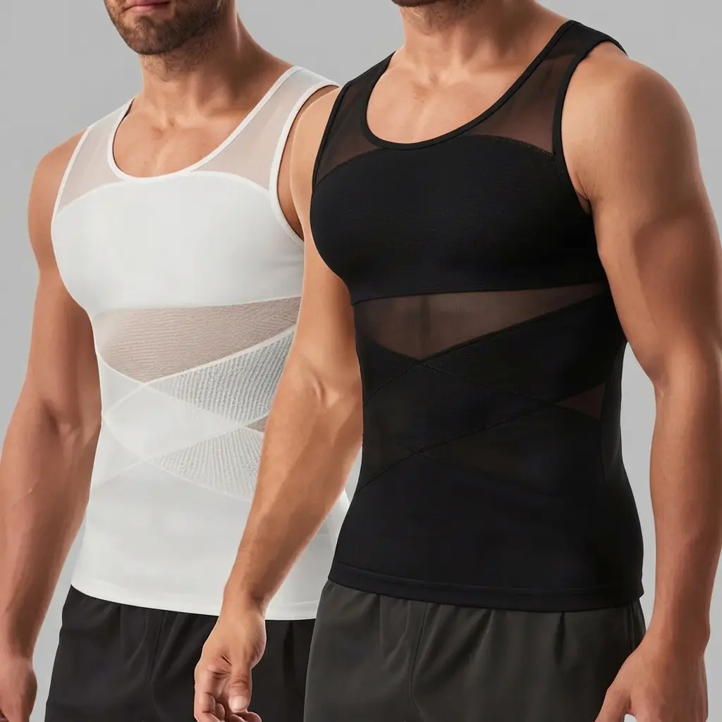Men's Stretchy Seamless Compression Tank Top - Tummy Control Shapewear Vest for Plus Size Gynecomastia, Plain Stretch Fabric Basic Tops