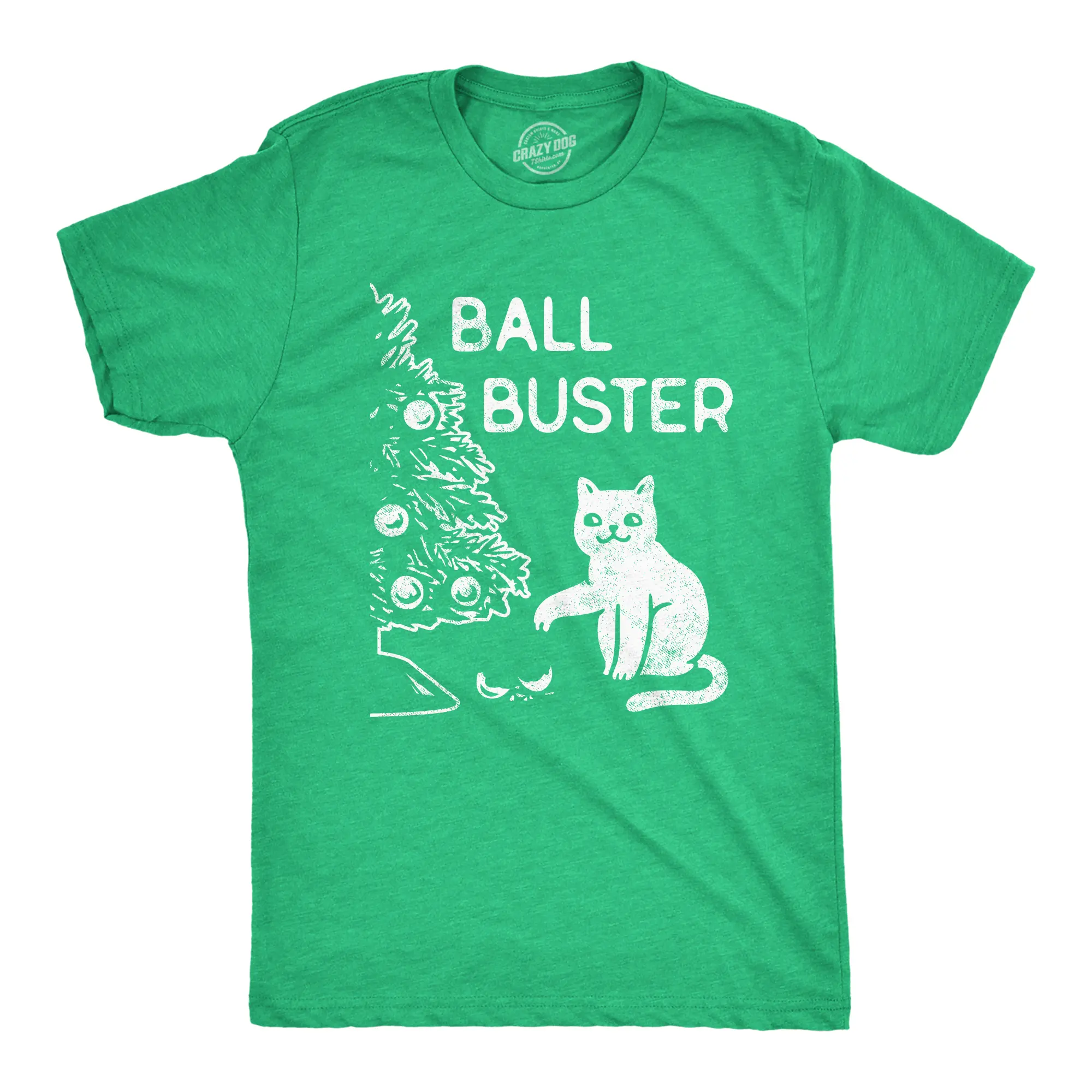 Mens Ball Buster T Shirt Funny Christmas Tree Cat Ornaments Graphic Tee Mens Funny T Shirts Cool Vintage Fashion T-Shirt Gift Classic Menswear Christmas Apparel for Men Funny Cat Short Sleeve Novelty Tees for Green