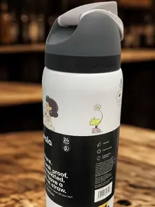 Limited Edition Cartoon Aesthetic Water Bottle - 32oz Insulated Stainless Steel Flask with 2-in-1 Sip & Straw Lid - Leak-Proof 24H Cold Travel Tumbler