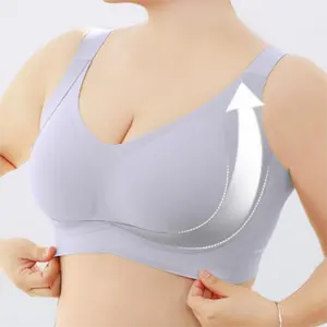 New-Plus Size Girls' Bra Comfortable Wireless Full-Coverage U-Back Design Breathable   Womenswear push bra Style Fit Lightweight Overall Silver2417
