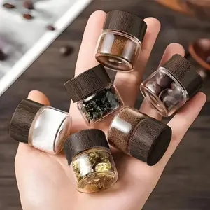 Portable Mini Glass Storage Jar Canister with Wooden Lid, Sealed Preserves, Portable Storage, Kitchen Spice Organizer, Travel Picnic Camping Holder