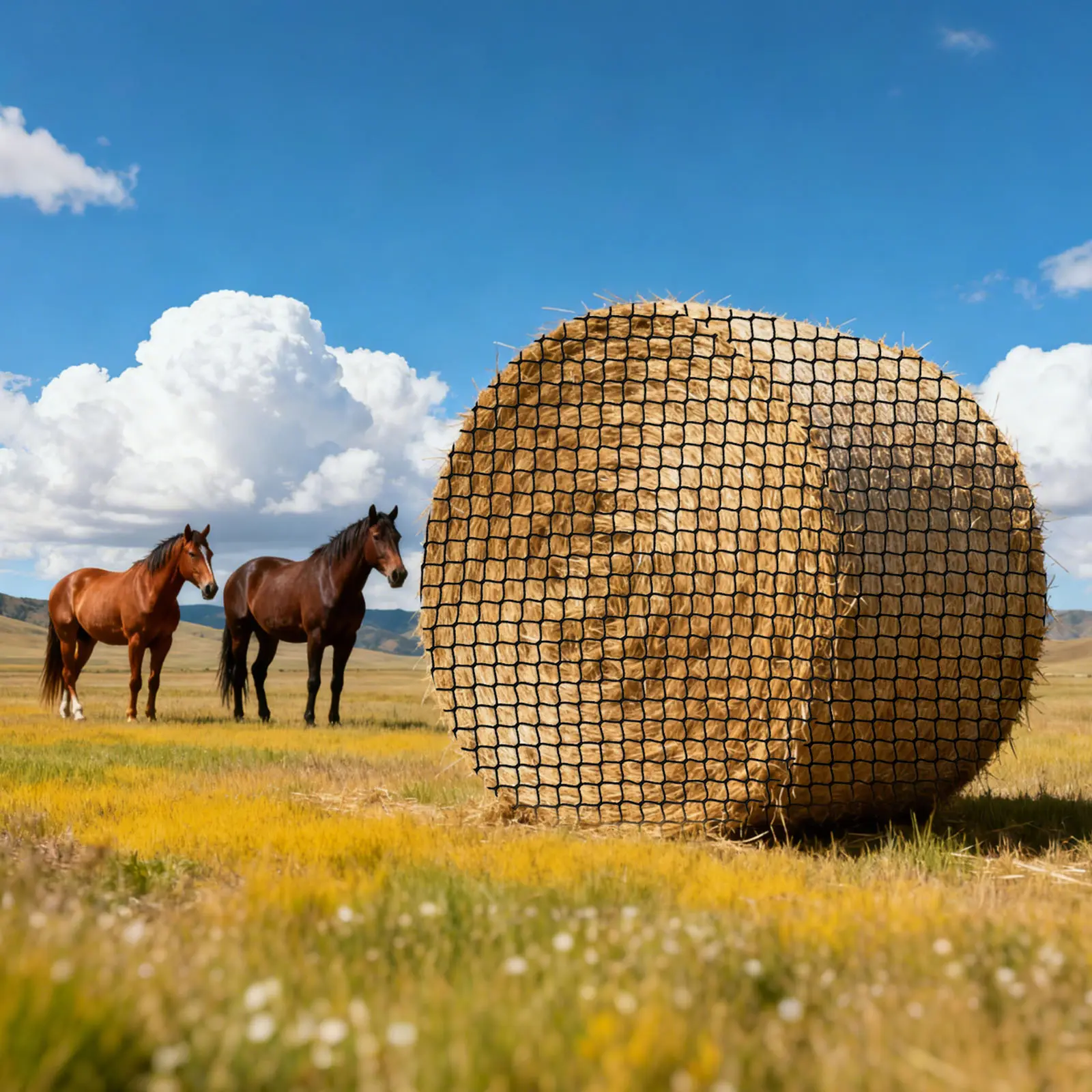 VEVOR Round Bale Hay Net, 5.91 x 5.91 x 5.91 ft, 1.65 inch Holes, PE Material, Knotless Design, with Zip Ties, Needle Shuttle, Repair Twine and Storage Bag, Slow Feeder Round Bale Net for Horses