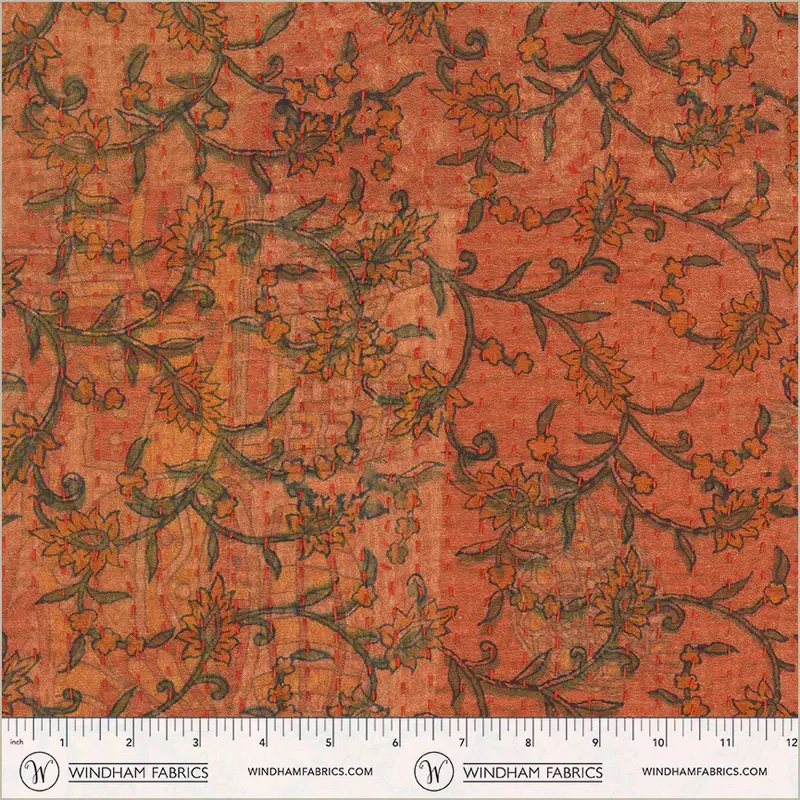 Fabric Windham Persimmon/Cream Vine Kantha by the Quarter Yard 54818-X