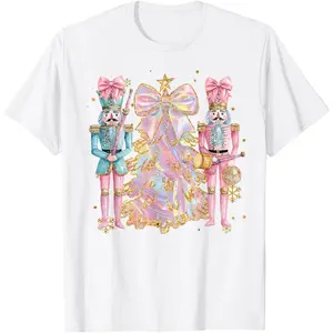 Coquette Christmas Tree Pink Nutcrackers Women T-Shirt - Ultimate Cartoon Comfort 100% Cotton Unisex Fit Graphic Tee