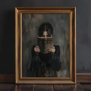Victorian Woman Reading Bookish Wall Art Print , Dark Academia Decor,  Moody Reading Nook Painting, Book Lover Gift