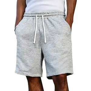 Men's Plain Solid-Color Drawstring Loose-Fit Straight Knit Shorts, Menswear Basic Athletic Bottoms, Minimalist Casual Street & Beach Summer Daily Outdoor Wear