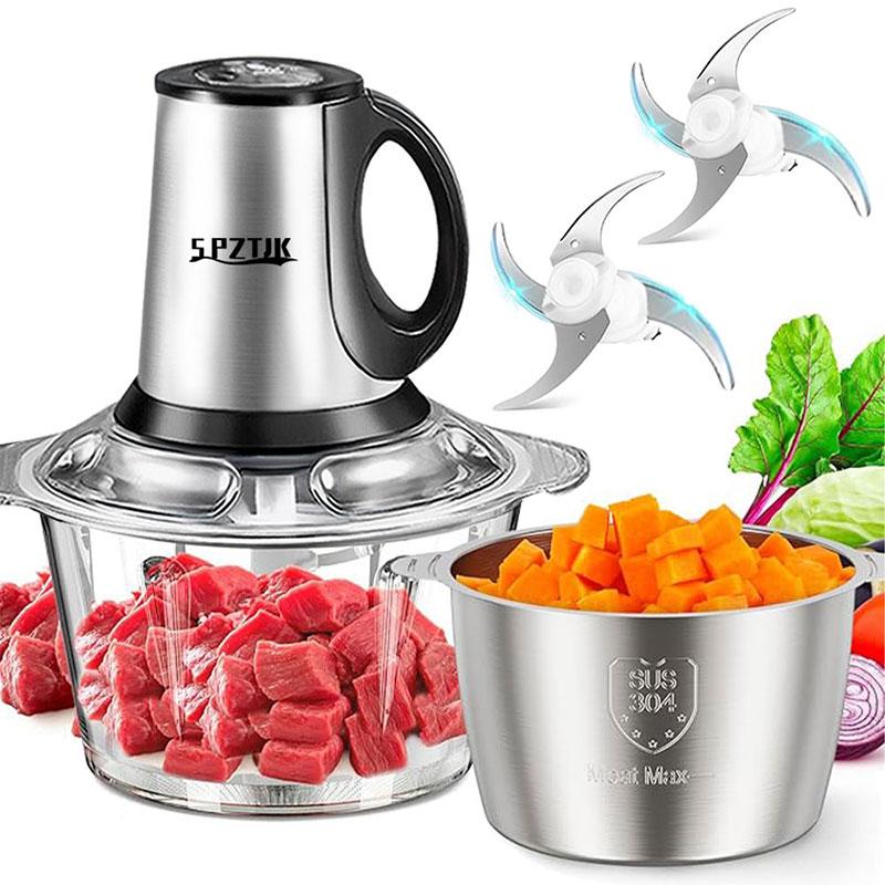 SPZTJK 2L Baby Food Processor & Meat Grinder - 2 Free Dishwasher-Safe Blades & Bowls, Pure Copper Motor for Homemade Puree/Nuts/Meat, BPA-Free & Quiet Design for Family Cooking