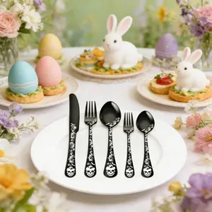 20pcs Black Skull Silverware Set for 4, 304 Stainless Steel Goth Cutlery with Skeleton Flower Design, Mirror Polished Knife Fork Spoon Set, Aesthetic Dinnerware, Party Tableware, Easter & Housewarming Gift, Utensils Set