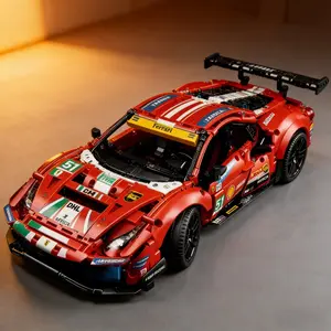 488 Gte Race Car Building Kit, 1:10 Scale Technic Model, Moveable Suspension, Rotating V8 Engine, 1677 Pieces, Ideal Gift for Car Enthusiasts
