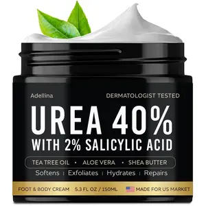 Urea Cream 40% for Feet:  Dry Cracked Heels Feet Knees Elbows, 2% Salicylic Acid, Shea Butter, Tea Tree Oil, Aloe Vera, 5.3 OZ Moisturizer Nails
