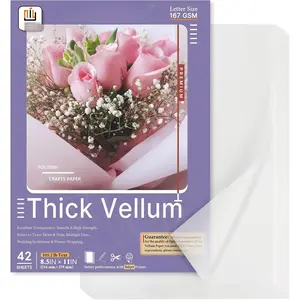 Thick Translucent Vellum Paper,  42 Sheets 167GSM Printable Vellum Paper for Invitations, Envelopes, Heat Embossing,  Bands(8.5 x 11 Inches)