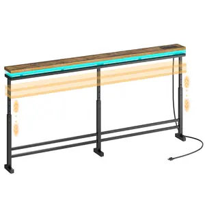 YATINEY 70.9" LED Behind Couch Table with Adjustable Height (27.6"-35.4"), Narrow Console Table with LED Lights, 5.9" Wide Sofa Tables Narrow Long with USB-C Ports, Sofa Side Table, Rustic Brown #SpringSale #BigSpringSale