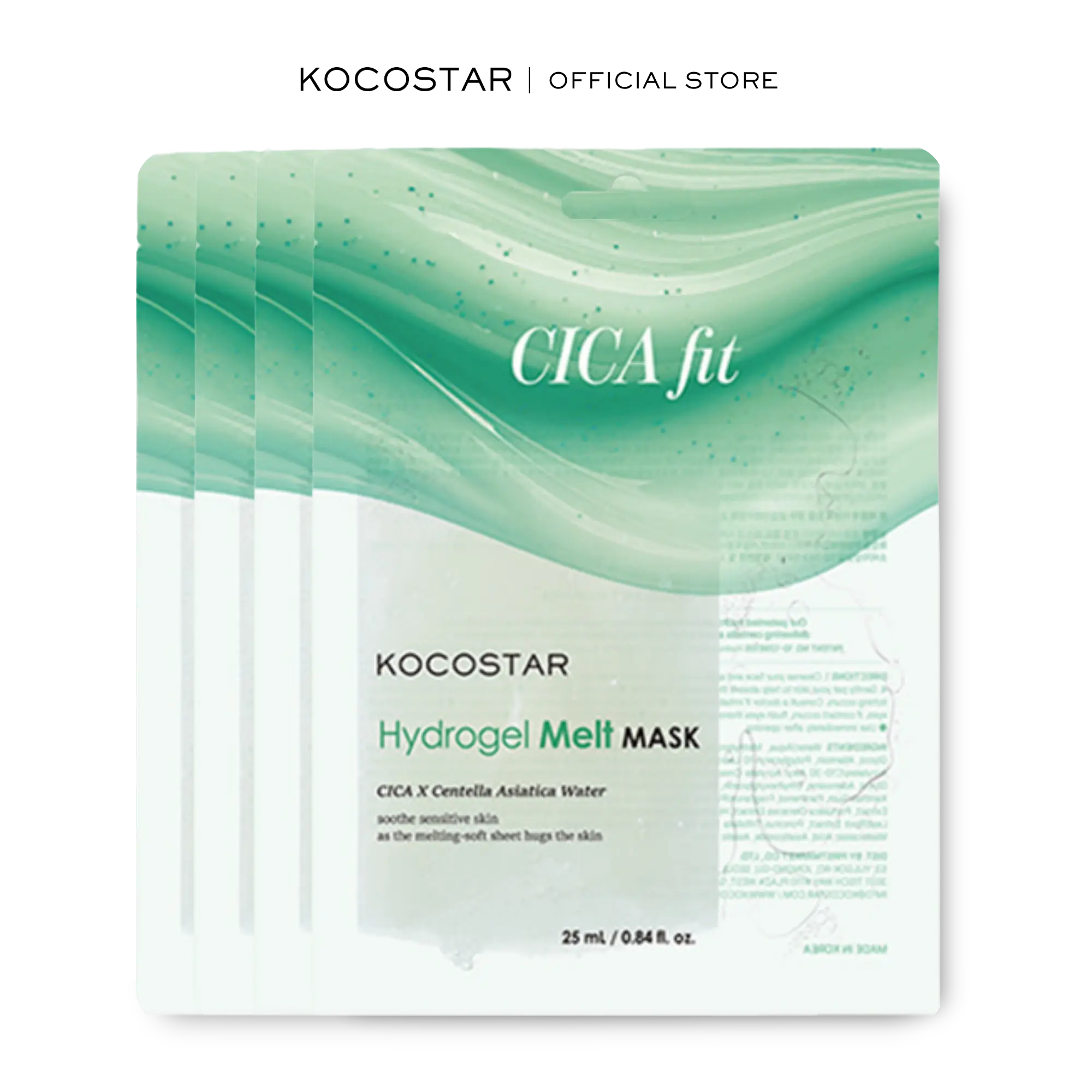 [Kocostar] CICA Fit Hydrogel Melt Mask | Patented Eucalyptus Lyocell Mask | Formulated with CICA and Green Tea | Hydrating and Soothing Care | Hypoallergenic (4 pack)