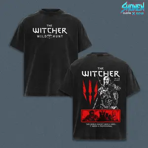 The Witcher Ciri Faction Motif Character Graphic Tee Oversized Streetwear, Vintage Washed Grey Cyberpunk Tee, Heavyweight Breathable Cotton Premium Fit, Video Game Novel Merch, Movie Lover Gift Unisex Clothing