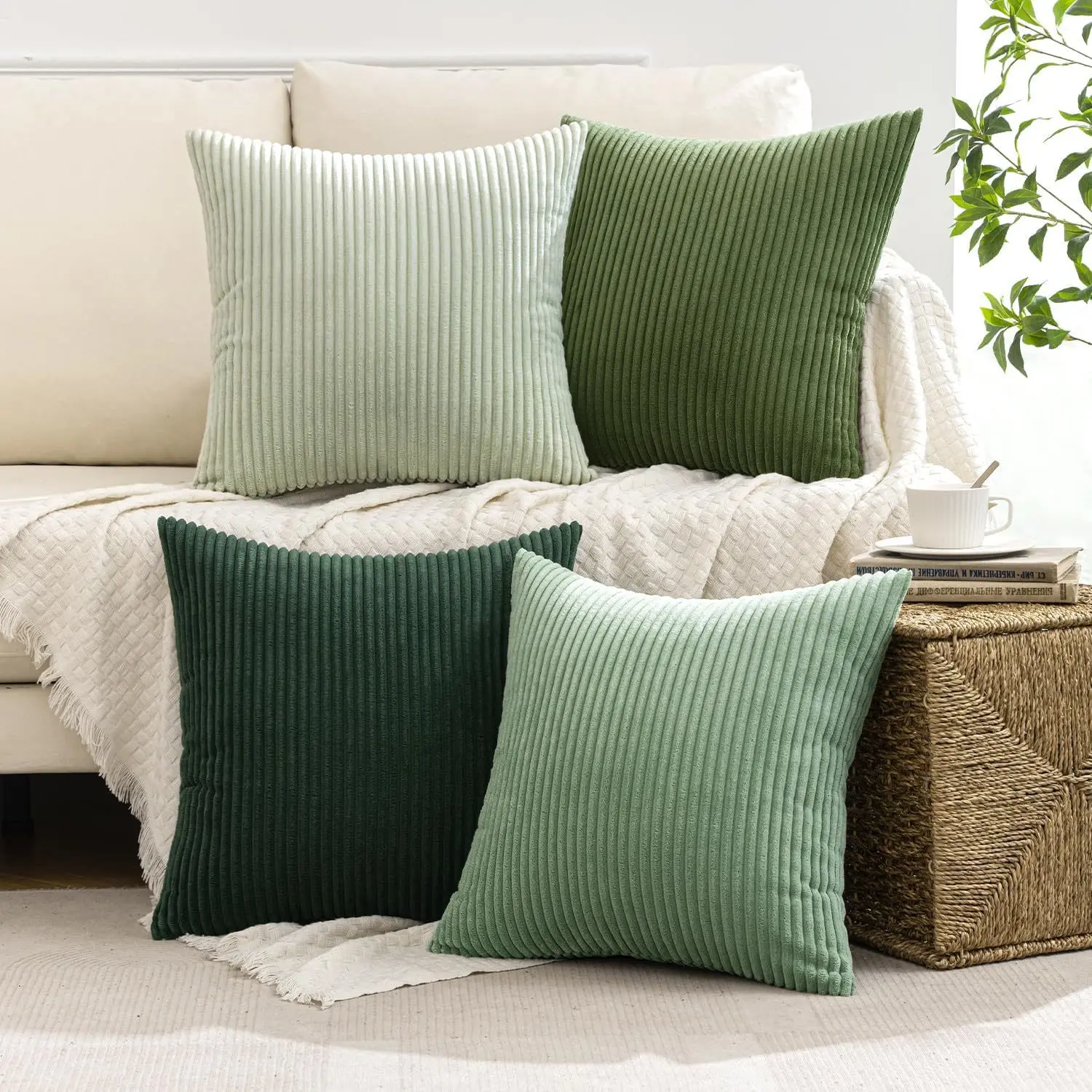 Set of 2 Textured Corduroy Pillow Covers 18x18 Inch, Solid Color Square Throw Pillow Cases for Sofa Bed Living Room Decor