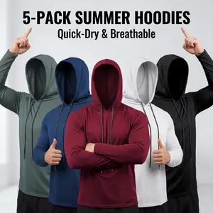 5 Pack Men's Lightweight Rash Guards Long Sleeve Athletic Hoodies SPF Sun Protection Outdoor Sports