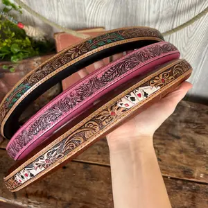 Turquoise Feather Tooled Leather Western Steering Wheel Cover