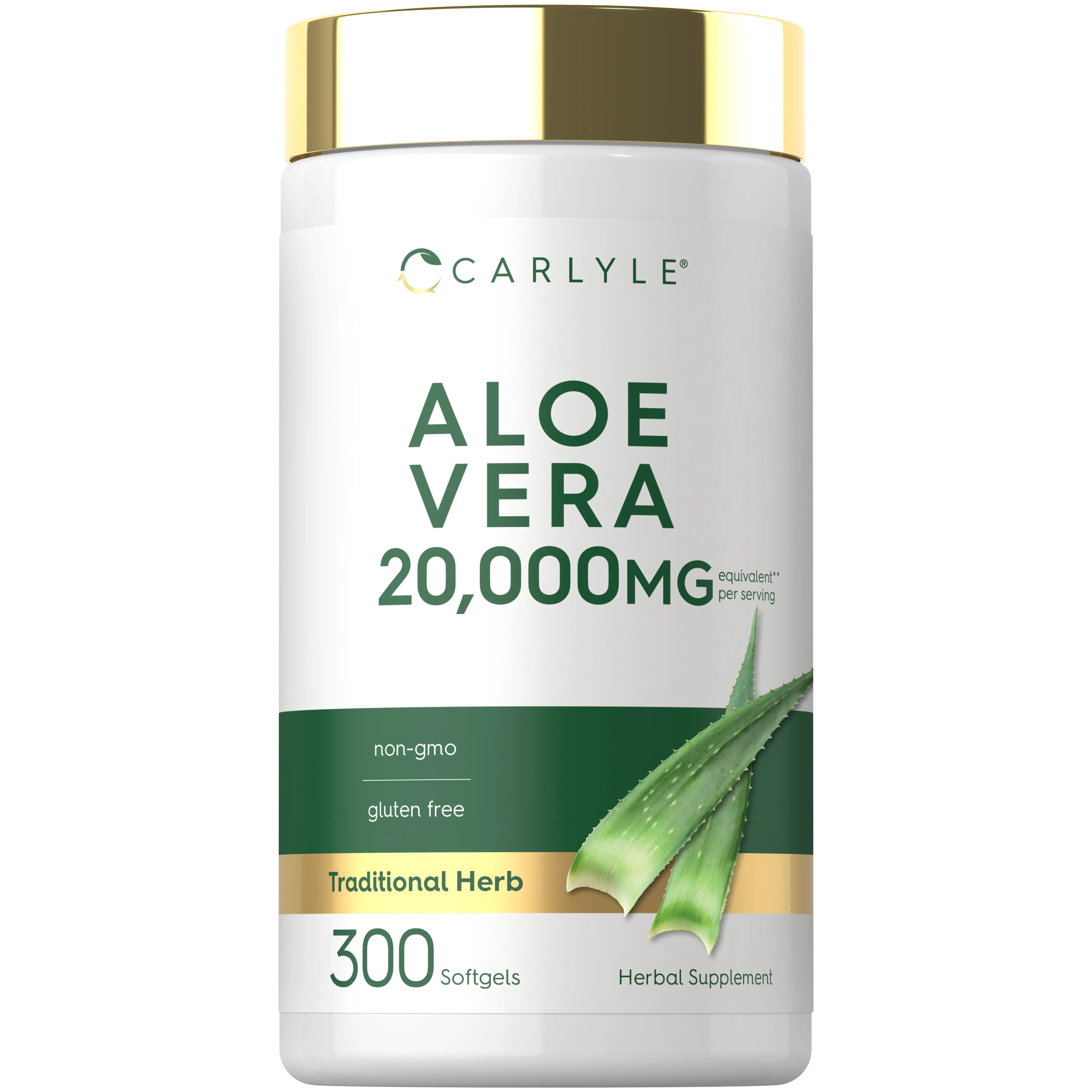Carlyle Aloe Vera Softgel Capsules 20,000mg | 300 Count | Aloe Vera Gel Supplement | Non-GMO, Gluten Free