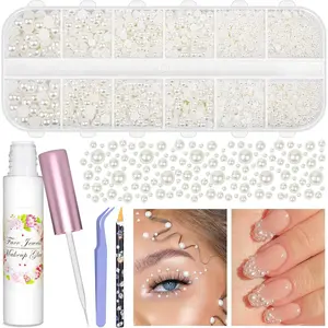 3600Pcs Face Gems Eye Pearls with SFX Makeup Glue Spirit Adhesive for Costume, Shynek Half Pearls Hair Pearls Beads Face Adhesive Makeup Gems Flatback Pearls for Nail Hair Makeup Jewels Cosplay springtok
