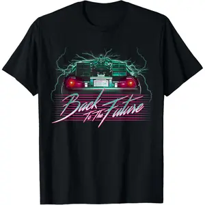 100% Cotton Back to the Future Delorean 80's Style Neon Graphic T-Shirt T-Shirt