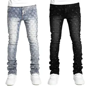 Men'S Rhinestone Embellished Stacked Jeans Stretchy Acid Wash Denim Pants High Street Hip Hop Party Night Out  Available Casual Party Night Out For Young Men Skinny Jeans Jeans Pants For Men Jeans For Men, Party Wear, All Seasons tiktokshopspringglowup