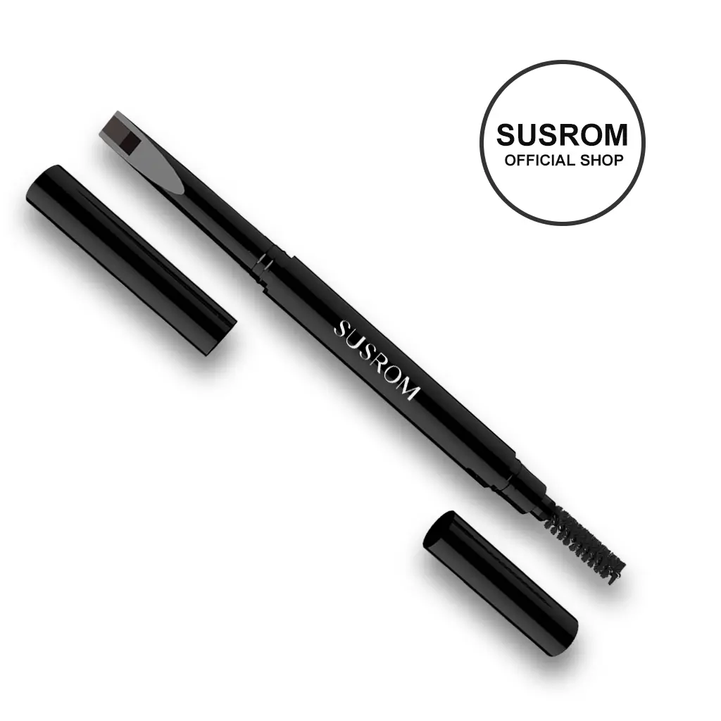 SUSROM Dual-Ended Retractable Eyebrow Pencil - Ultra-Fine Tip, Spoolie Brush, Microblading Cosmetic, Hair-Like Feathered Brows, Waterproof, Long-Lasting, Silky Pigment, Dark Gray, All Skin Types Daily Beauty Tool Makeup
