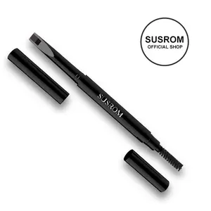 SUSROM Dual-Ended Eyebrow Pencil - Retractable Microblading Pen with Ultra Fine Tip & Spoolie Brush - Hair-Like - Feathered Brows, Waterproof & Long-Lasting, Silky Pigment, Dark Gray, Daily Beauty Tool