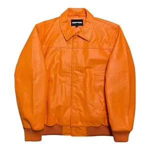 Women's Long Sleeve Spider Worldwide Leather Jacket - Debossed Web, Studded Logo, Orange White Multi - Outerwear, Coats, Tops