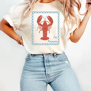 Comfort Colors Lobster T-shirt, French Coastal Tee, Distressed Shirt, Oversized Coquette Aesthetic, Nautical Style