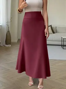 Long A-Line Plain Color Skirt for Women, High-Waisted Slim Fit Fitted Elegant Chic Party Dress, Perfect for Class Reunion & Birthday Parties, Fall & Winter Fashion